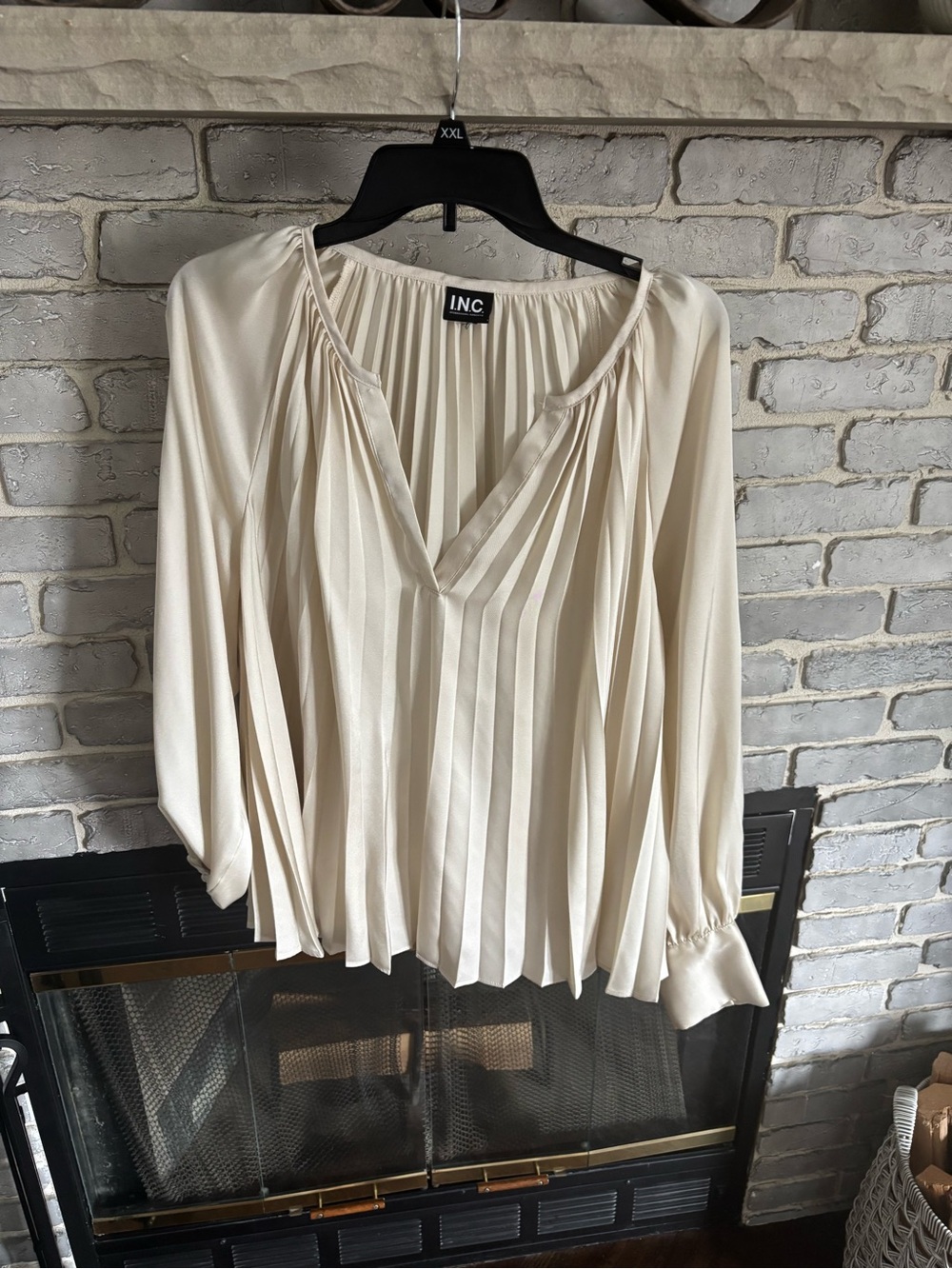 INC International Concepts Ivory Pleated V-Neck Blouse